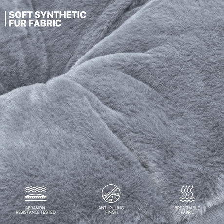 MoNiBloom Round Folding Faux Fur Saucer Chair for Bedroom Living Room Dorm Foldable Metal Frame Oversized Large Comfy Furry Padded Soft Cozy Moon Chair with Footrest Ottoman for Adults (Gray) MoNiBloom