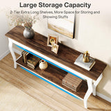 Tribesigns 70.9 Inches Extra Long Sofa Table Behind Couch, Vintage Console Entry Table with 2-Tier Storage for Hallway, Entryway, Living Room, White & Brown Tribesigns