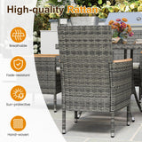 Wisteria Lane Patio Dining Sets for 8, All Weather Rattan Outdoor Table and Chairs with Acacia Wood Tabletop, Patio Dining Furniture with Removable Cushions for Deck Garden, Backyard, Gray Wisteria Lane