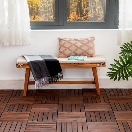 VICTORY RELAX Acacia Wood Decking Tiles 9PCS - Easy Snap Interlocking Deck Tiles for Patio Poolside Balcony Decor - All Weather Waterproof Flooring for Indoor & Outdoor (Round Joints) VICTORY RELAX