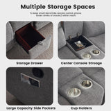 GUEAPY Manual Reclining Loveseat Sofa, Double Recline Love seat with Heat & Massage, Cup Holders & Storage Pocket, Comfortable Reclining Loveseat for Home Theater, Living Room, RV Recliner Grey GUEAPY