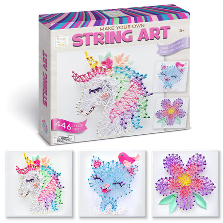 Hapinest String Art Craft Kit for Kids Ages 10-12 and Up, 3D String Art Kit Crafts for Teens, Birthday Gifts for Tween Girls Ages 10 11 12 Years Old and Up, Makes 3 Designs - Unicorn, Cat, and Flower Hapinest