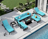 NICESOUL 13 Piece Large Modern Aluminum Patio Furniture Set, Rust Water Resistant Modular Outdoor Conversation Set with Chaise & Fire Pit Table, 500 lbs Durable Modular Sectional Sofa for Deck, Teal NICESOUL