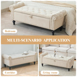 Howjoe 51" Bedroom Storage Bench, End of Bed Bench with Storage, Chenille Upholstered Benches, Ottoman with Storage, Window Benches with Rolled Arm and Nailhead Trim for Living Room, Entryway, Beige Howjoe