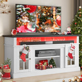 YITAHOME LED Farmhouse TV Stand for 65 Inch w/Outlets, Modern Entertainment Center with Glass Doors and Adjustable Storage Shelves, Media Console TV Cabinet for for Living Room, White/Black YITAHOME