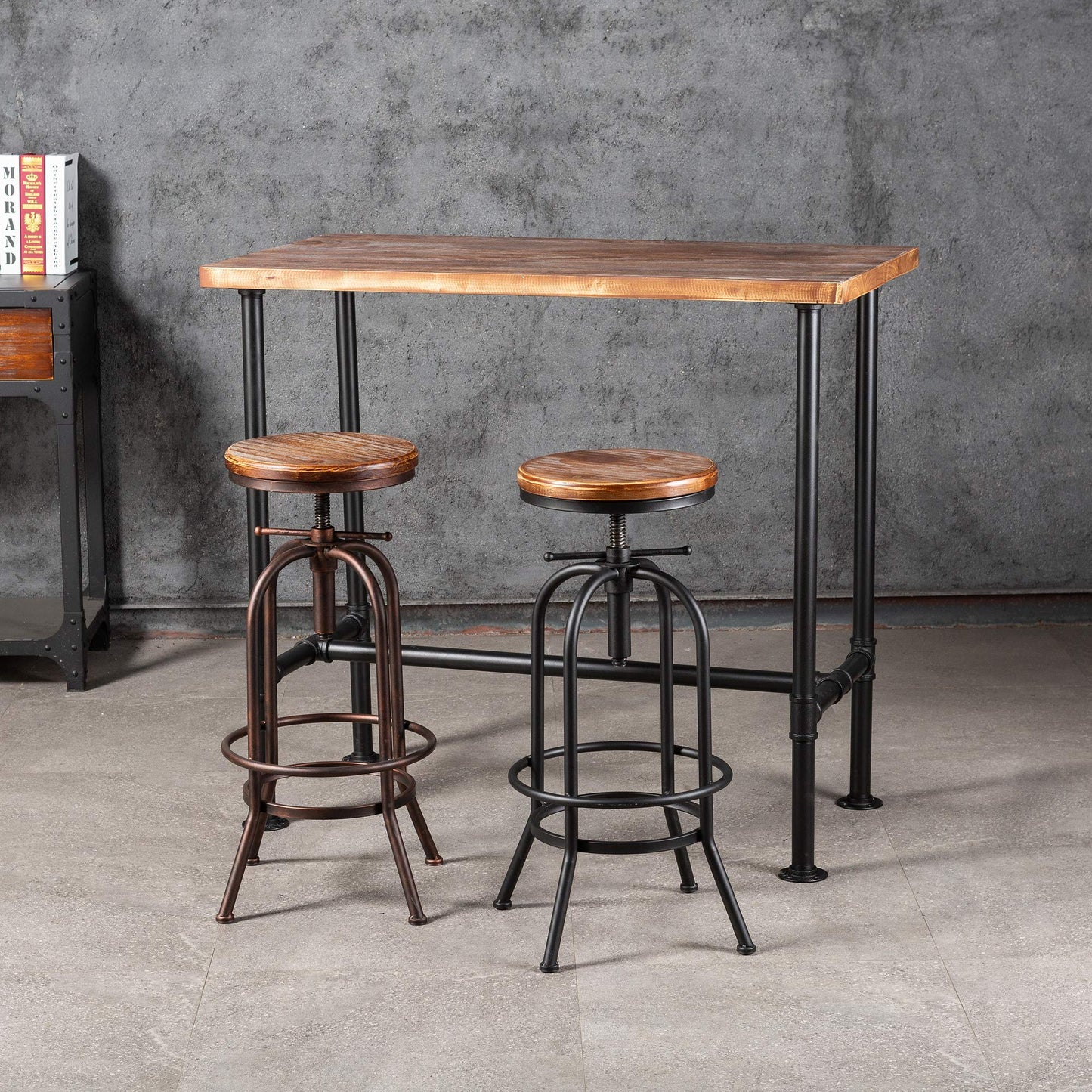 Diwhy Industrial Design Pipe Dining Table - Modern Wood and Metal Bistro Desk - WoodArtSupply