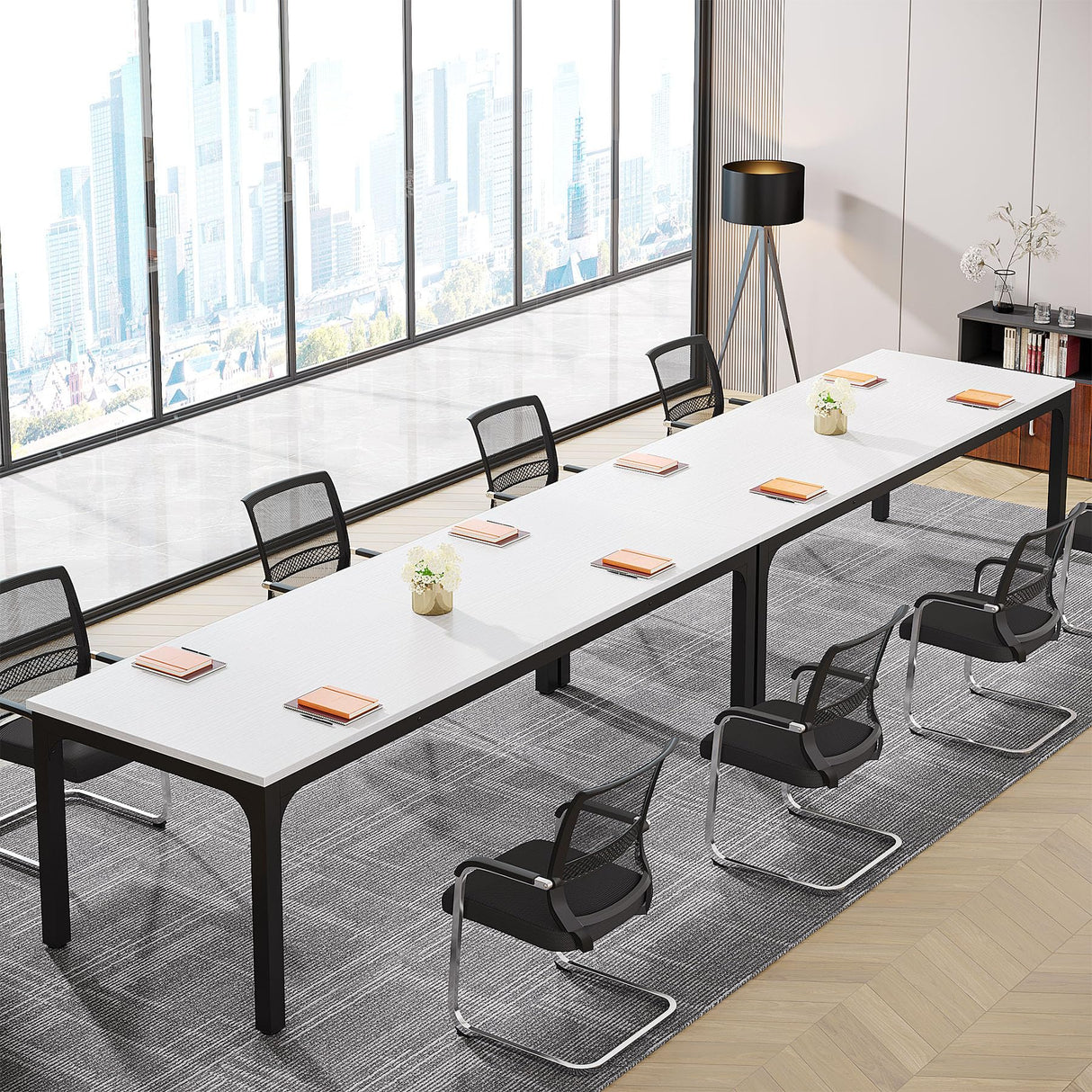 Tribesigns 78.74-Inch Conference Table Set,13FT Conference Room Table, Large Rectangle Meeting Seminar Tables Set,Long Business Tables (Chair not Included) (2, White+Black, 2 Pack) Tribesigns