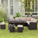 U-MAX 7 Pieces Patio Furniture Set Outdoor Sectional Sofa Conversation Set All Weather Wicker Rattan Couch Dining Table & Chair with Ottoman, Khaki Cushion U-MAX