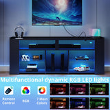 IRONCK Entertainment Center with Storage, 55 Inch Tall TV Stand with Power Outlet, LED Gaming TV Cabinet for PS4, Black TV Stand with Carbon Fiber IRONCK