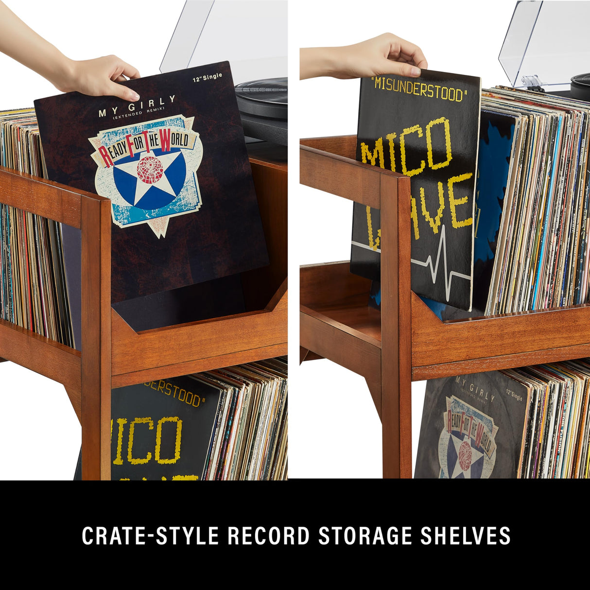 Crosley Furniture Asheville Mid-Century Modern Media Console Record Player Stand, Storage for Vinyl Records, Walnut, Large Crosley Furniture