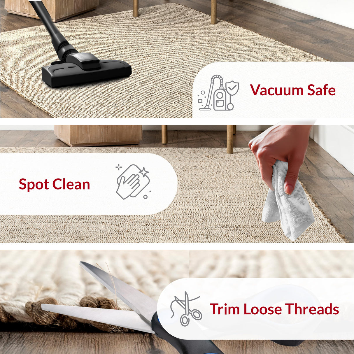 nuLOOM 7'6" x 9'6" Elfriede Jute & Cotton Hand Woven Area Rug, Natural, Solid Rustic Farmhouse Style, Weaved Design, Natural Fiber, For Bedroom, Living Room, Dining Room, Hallway, Office, Entryway nuLOOM