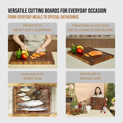 Bearchop Acacia Wood Cutting Boards for Kitchen, [20"x15"x1.25"] Large End Grain Cutting Boards, Solid Wood Butcher Block Cutting Board with Juice Grooves and Handle, Knife Friendly, Reversible