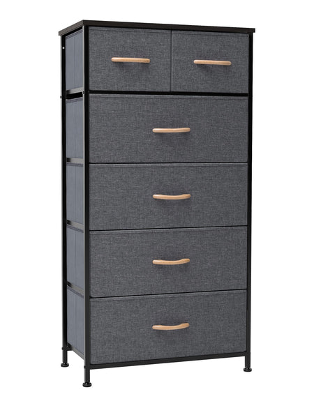 Crestlive Products Vertical Dresser Storage Tower - Sturdy Steel Frame, Wood Top, Easy Pull Fabric Bins, Wood Handles - Organizer Unit for Bedroom, Hallway, Entryway, Closets - 6 Drawers (Gray) Crestlive Products