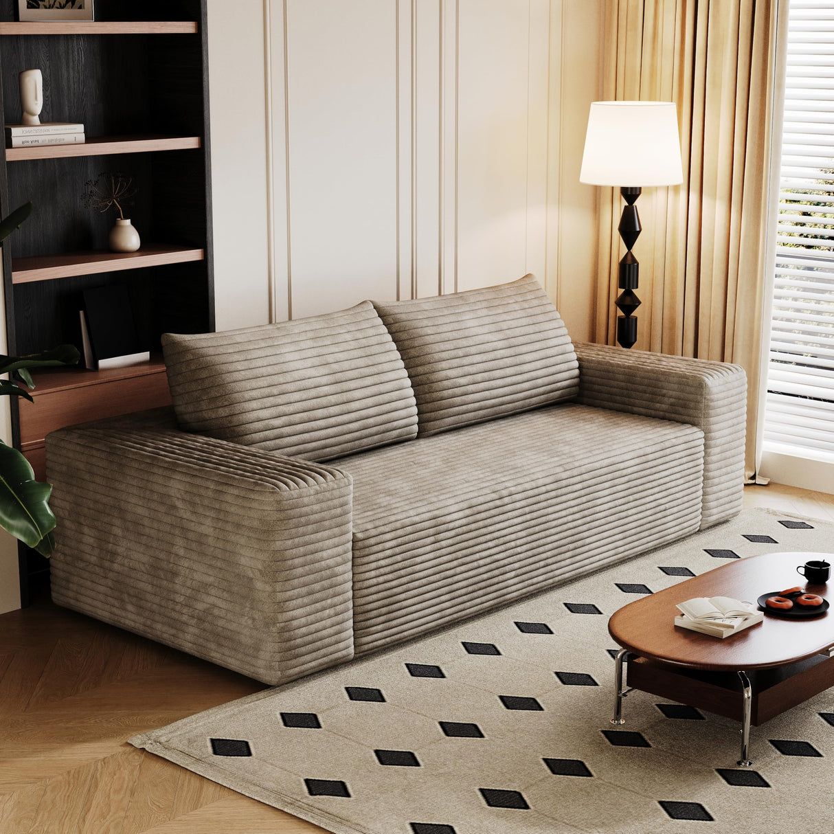 RENDGO 63" Cloud Loveseat Sofa Couch,No Assembly Required 2 Seater Foam Floor Boneless Couches,Modern Apartment Deep Seat Sofas with Corduroy Fabric,Small Love Seat,Camel RENDGO