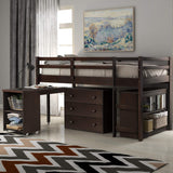 Twin Loft Bed with Desk Low Study Kids Twin Loft Bed with Storage Drawers, Low Loft Bed Twin for Kids Twin Loft Bed with Safety Guard Rails and Bookcase Shelf (Espresso, Twin Loft with Desk) Harper & Bright Designs