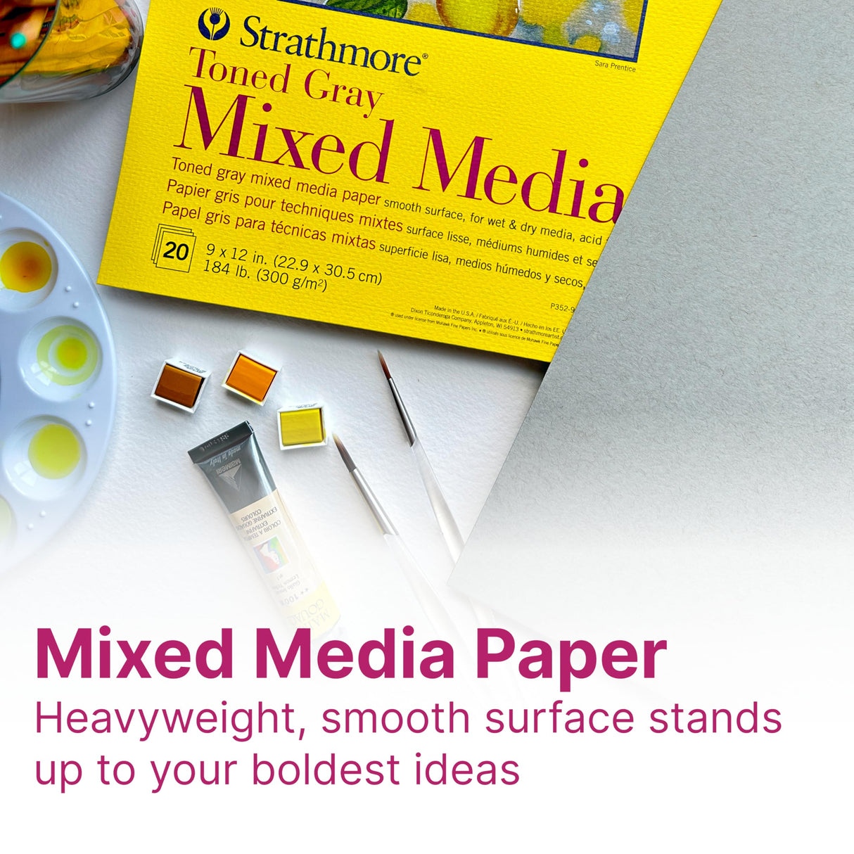 Strathmore 300 Series Mixed Media Pad, Toned Gray, Tape Binding, 184lb (300gsm), 20 Sheet, 9x12 inch, 1 Count Strathmore