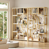 LGHM White and Gold Bookshelf Set of 2 with Metal Frame, 5 Tier Geometric Bookcase, Adjustable Modern Book Shelf with 18 Open Storage Shelves, Display Shelf for Living Room, Office, Bedroom LGHM