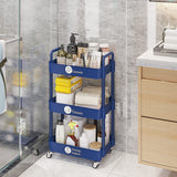 UDEAR 3-Tier Rolling Utility Cart with 12 Category Labels,Multifunctional Storage Shelves with Handle and Lockable Wheels for Room,Office,Kitchen,Bathroom,Blue UDEAR