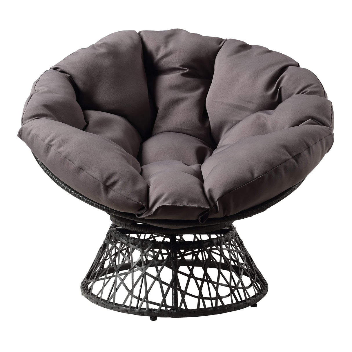 OSP Home Furnishings Wicker Papasan Chair with 360-Degree Swivel, Grey Frame with Grey Cushion OSP Home Furnishings