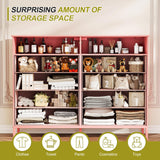 Dresser for Bedroom Pink Bedroom Dresser with LED Lights and Charging Station, 8 Long Fabric Drawers Dresser, Tall Wide Chest of Drawers Storage Organizer TV Stand for up to 60" TV for Living Room SOOWERY