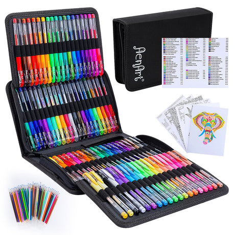 Gel Pens for Adult Coloring Books, 160 Pack Artist Colored Gel Pen with 40% More Ink, Black Case. Perfect for Kids Drawing Doodle Crafts Journaling Planner Aen Art