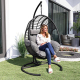 Hanging Egg Chair with Stand - Egg Swing Chair Outdoor Indoor Patio Wicker Chair Swing Hammock Egg Chairs 400lbs Capacity for Outside Patio, Bedroom, Garden and Balcony（Black） TQKVIPI