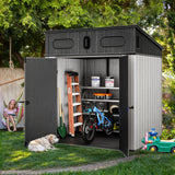 YITAHOME 6x6 ft Outdoor Resin Storage Shed, Waterproof Garden Shed with Windows, Floor, Double Doors, Weather-Resistant Lockable Tool Organizer for Outdoor Tools, Supplies, Bikes, Gray YITAHOME