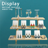 Auroal 3 Tier Earring Display Stands For Selling, Retail Display Riser Earring, Ring Holder Stand, Removable Countertop Small Merchandise Display Stand, for Figures,Cupcake, Photo (Wood color) Auroal