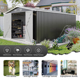 YOPTO 10x14 FT Outdoor Storage Shed, Extra Large Metal Garden Shed with Waterproof Roof, 4 Vents and 3 Lockable Doors,All-Weather Tool Shed Storage House for Backyard, Patio, Lawn,Dark Grey YOPTO