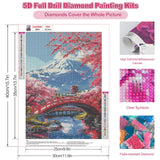 CEOVR Mount Fuji Diamond Art Kits for Adults, Sakura Diamond Painting Dots 5D DIY Full Drill Cherry Blossom Gem Art, Adult Crafts Kits Arts and Crafts, Wall Decor for Home Office 12x16in CEOVR