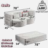 78" Oversized Convertible Folding Sleeper Sofa Bed, Fold Out Floor Lounge Sofa Couch with Curved Design, Cloud Teddy Fleece Upholstered Foldable Mattress Couch Cozy Sofabed for Living Room Eafurn