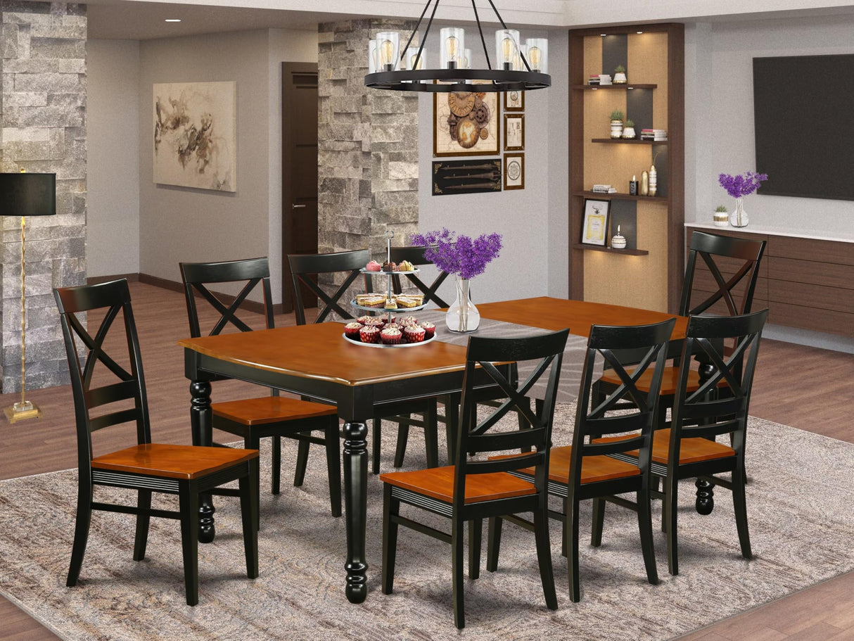 East West Furniture DOQU9-BCH-W 9 Piece Kitchen Table Set Includes a Rectangle Dining Table with Butterfly Leaf and 8 Dining Room Chairs, 42x78 Inch, Black & Cherry East West Furniture