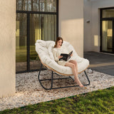 PROHIKER Outdoor Papasan Rocking Chair, Indoor Egg Rocking Chair with Thick Cushion, Oversized Wicker Rattan Patio Lounge Chairs for Backyard, Balcony, Living Room(Beige) PROHIKER