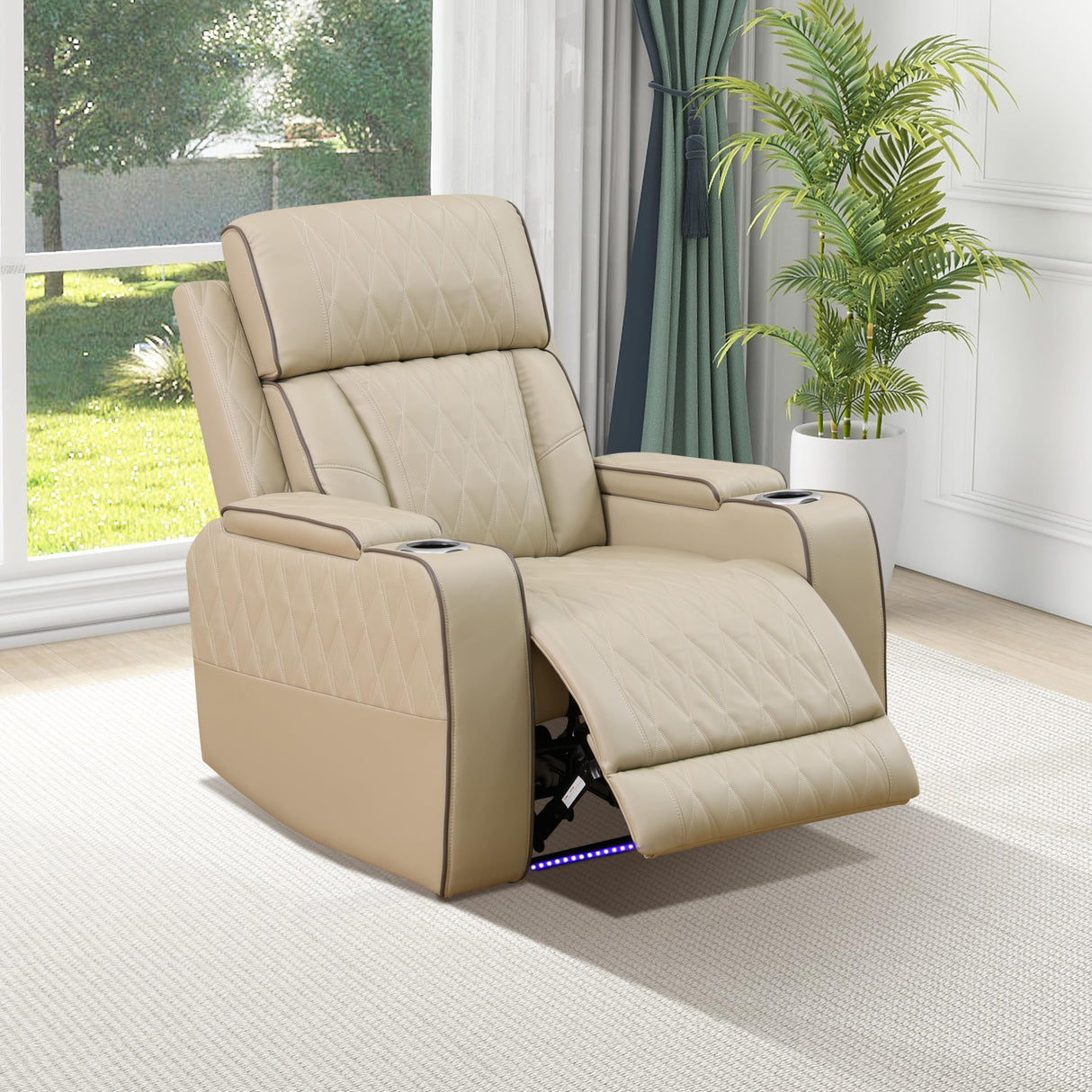 GEBADOL Power Recliner Sofa Set for Living Room,Khaki Leather Reclining Sofas with USB Port,Leather Couch with Power Recliner for Living Room/Apartment/Office GEBADOL