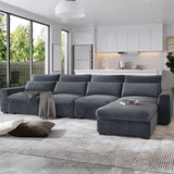 Eafurn Feather Filled Oversized Convertible Modular Sectional Sofa with Movable Ottoman, L Shaped Deep Seat Reversible Sleeper Corner Couch with Waist Pillows for Living Room Furniture Sets Eafurn