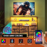 WLIVE Led Dresser for Bedroom, Dresser TV Stand for Bedroom with LED Lights and Power Outlet, Wide Chest of Drawers with Open Shelves for Entryway, 6 Fabric Drawers for Living Room, Rustic Brown WLIVE