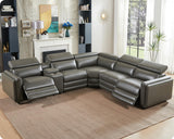 AMERLIFE Power Recliner Sofa, 129 Inch Oversized Reclining Sofa with Console & Speaker, 5 Seats L Shaped Sectional Couch for Living Room, Dark Grey Leather AMERLIFE