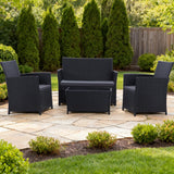 Seogwisam 4 Piece Patio Furniture Set, Outdoor Wicker Conversation Set, Rattan Sectional Sofa Couch with Glass Coffee Table & Thick Cushion for Backyard, Porch, Garden, Poolside, Black/Grey Seogwisam
