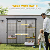 PawHut Weld Wire Catio Outdoor Indoor, Cat Enclosure with Waterproof Cover, 4 Jumping Platforms, Hammock, Cat Shelter for 1-3 Kittens, 69" x 22" x 62", Black PawHut