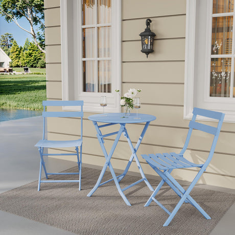 3 Piece Bistro Set Outdoor Indoor, Folding Bistro Table and Chairs Set of 2, Waterproof Patio Furniture for Balcony Porch Apartment Garden(Blue) Garvee