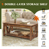 WLIVE Farmhouse Coffee Table,Living Room Table with Storage,43 in Wood Center Table with V-Shaped Frame for Home Office,Apartment,Rustic Brown WLIVE