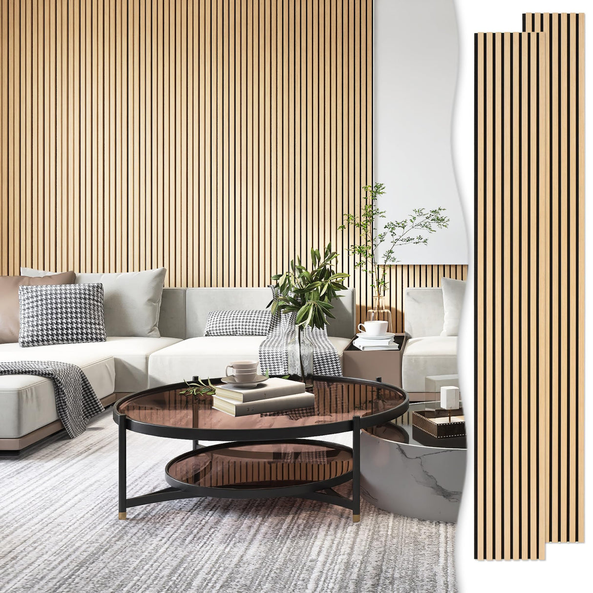 eazart Acoustic Wood Veneer Slat Wall Panels for Interior Wall and Ceilings Decor | Sound-Absorbing Felt Board | 3D Sound Proof Decorative Panels | 94.49” x 23.62” Each Box | 2 Pack | Natural Oak eazart