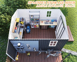 AMERLIFE 10.6x10.3x6.3 FT Metal Storage Shed with Sliding Doors Two 4-Pane Windows, Open Outdoor Shed for Wood Storage, Dark Grey/White AMERLIFE