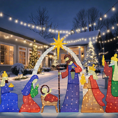 JAMFLY Lighted Outdoor Christmas Nativity Scene Decoration Set, Zip Ties & Ground Stakes, Easy to Install & Store, Durable Waterproof for Lawn, Home & Holiday Party, Set