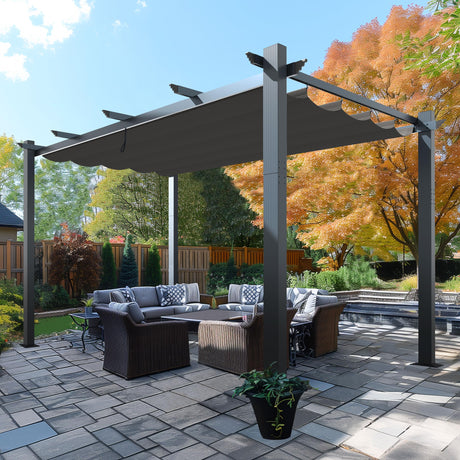 Yardenaler 12’ X 16’ Retractable Pergola with Adjustable Canopy for Backyard Deck Garden Grey Yardenaler