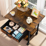 Lerliuo Under Desk Rolling Printer Stand with Drawer, 2-Tier Industrial Mobile Printer Table Desk with Storage Shelf and Steel Frame, Printer Cart Holder with Lockable Wheels for Home, Office (Brown) Lerliuo