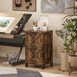 HOMCOM 2 Drawer Vertical File Cabinet with Silent Slides, Rustic Farmhouse Filing Cabinet with Barn Doors for A4/Letter Size, Printer Stand with Storage for Home Office, Rustic Brown HOMCOM