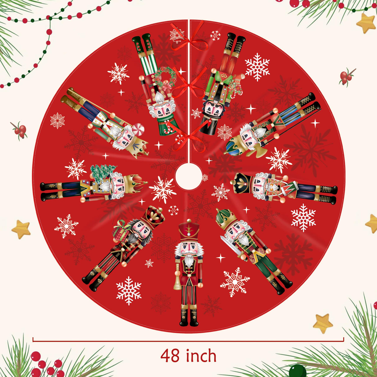 Christmas Tree Skirt 48 Inch Red Xmas Winter Tree Skirt Nutcracker Christmas Tree Skirt Collar Xmas Decoration Tree Mat Rustic Christmas Decorations for Home Office Winter Holiday Party Decor Fayoo