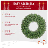 Yaheetech 30in Large Artificial Christmas Wreath, Pre-lit Holiday Accent Decoration with Red Bow, 110 LED Lights & 300 PVC Tips, Metal Structure for Door Wall & Mantel Yaheetech