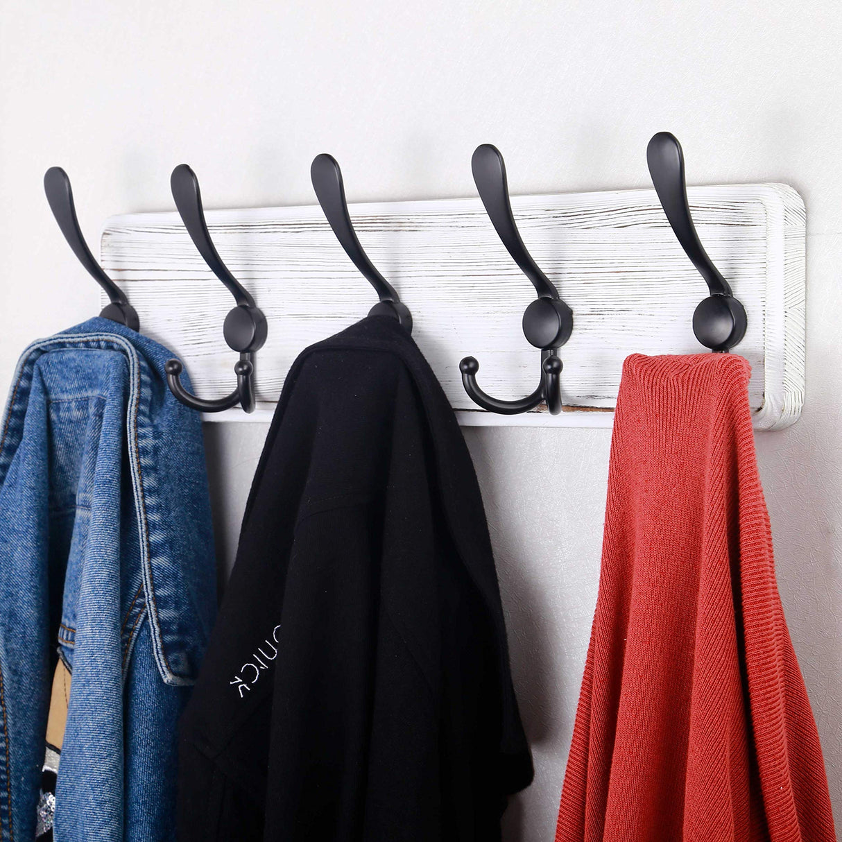 SKOLOO Rustic Wall Mounted Coat Rack: Pine Real Wood Plank Wall Coat Rack with 5 Triple Hooks, Farmhouse Coat Hanger Wall Mount for Hanging Backpack Jacket Coat Hat,Pack of 2 SKOLOO